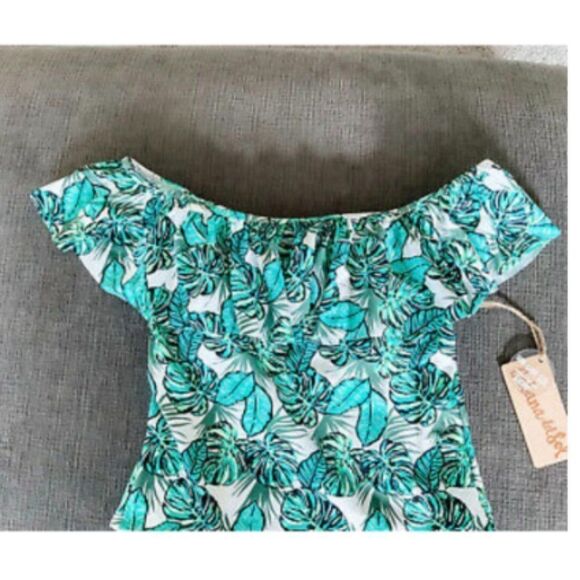 Cabana Del Sol Sz M All A-Flutter 1-piece women's green and white Swimsuit - Picture 4 of 9